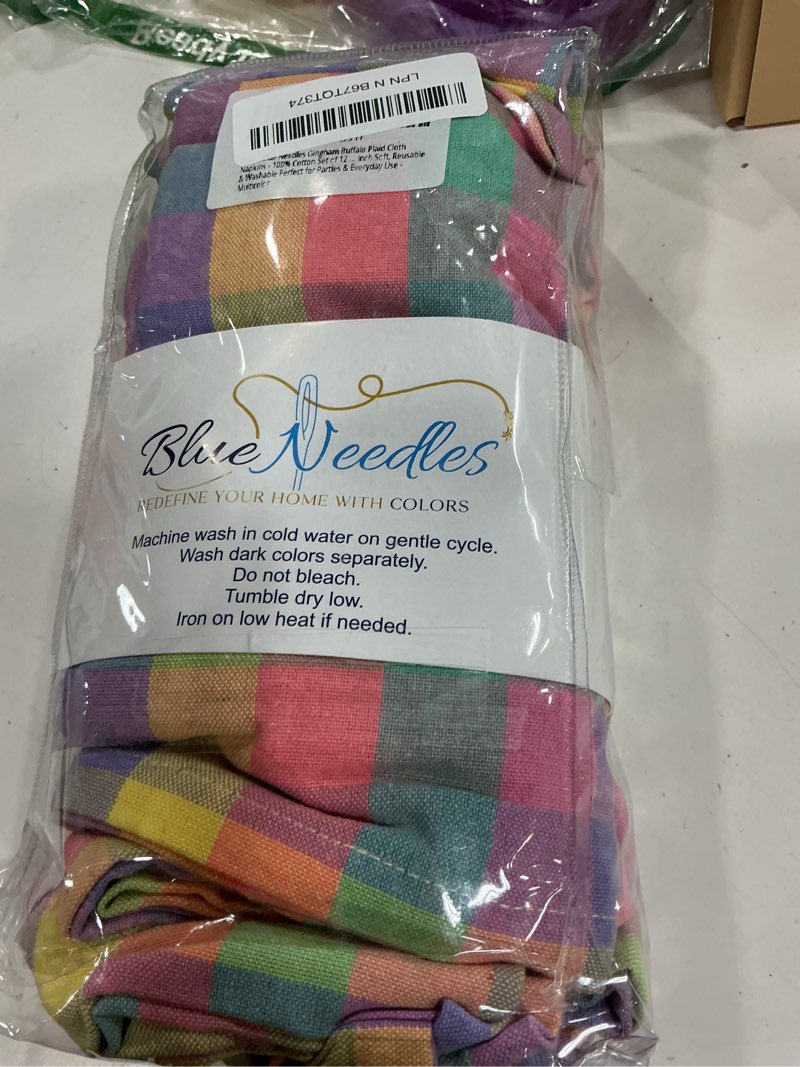 Condition photo showing New/Like New for blue needles gingham buffalo plaid cloth napkins 100% cotton set of 12 dinner table napkins 18x18 inch - spring summer easter - soft, reusable, washable perfect for everyday use - multicolor easter checks