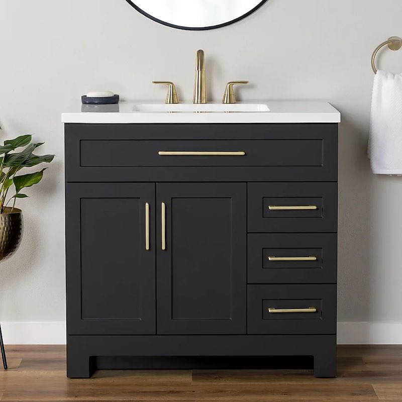 style selections cauley 36-in black single sink bathroom vanity with white cultured marble top