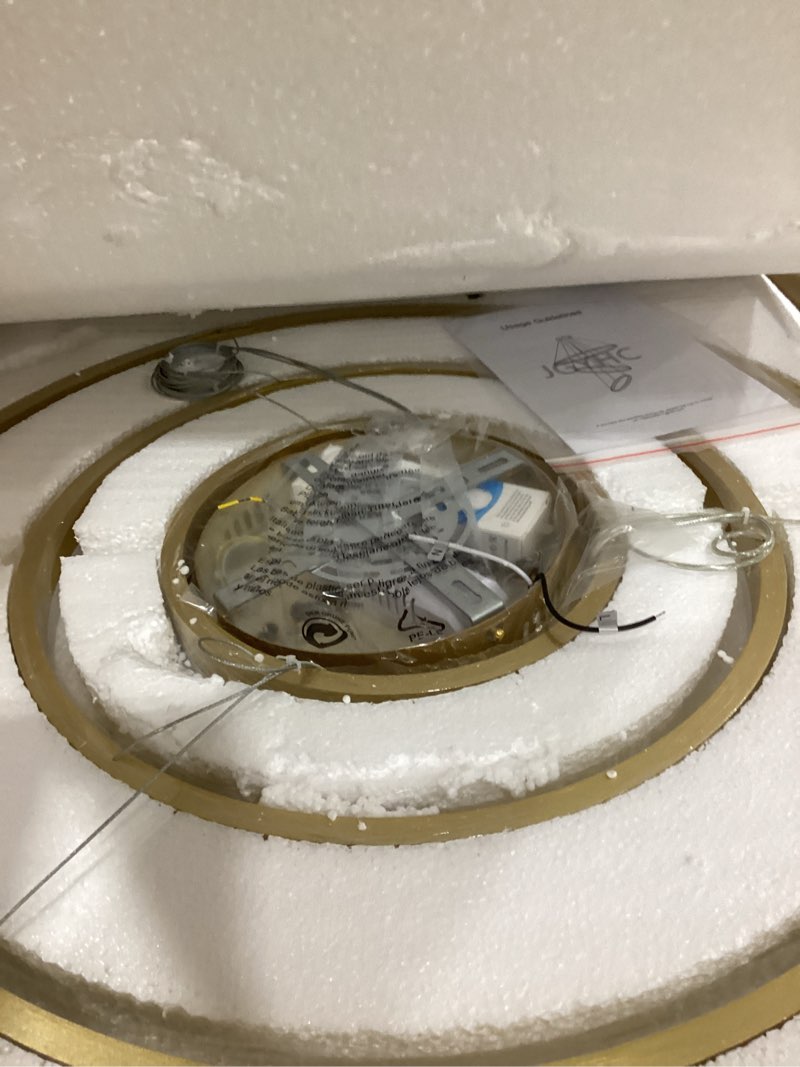 Condition photo showing Good Condition for 3-Rings Chandelier Gold Modern LED Chandeliers for Living Room, Dimmable Round Hanging Light with Remote Control Circular Pendant Light Fixture for Dining Room Foyer Entryway, 3000K-6500K Gold 3 Rings