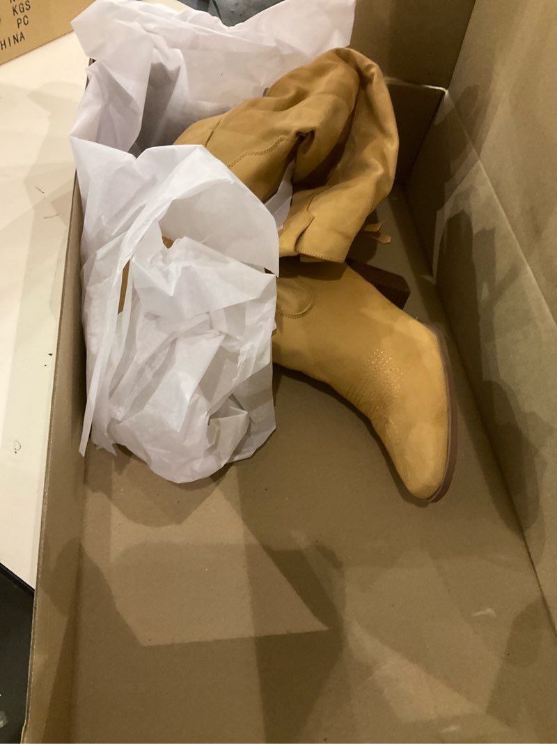 Women Cowboy Knee High Boots Suede Chunky Block Heel Square Toe Tall Riding Boots