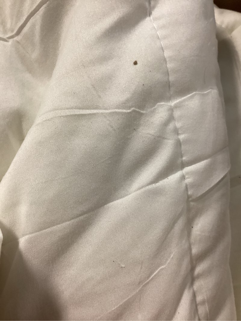 Condition photo showing As Is for similar bedding comforter size, all season duvet insert, down alternative box stitched bed comforter with corner tabs, machine washable (white) white