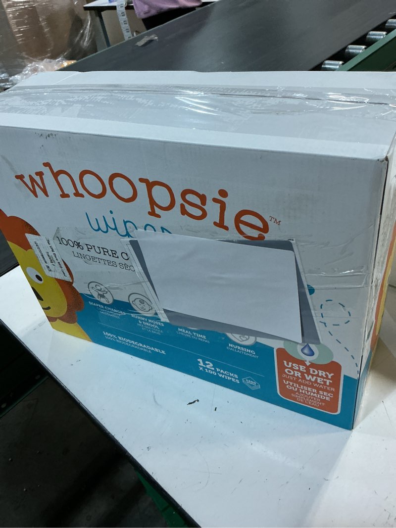 Condition photo showing New/Like New for whoopsie wipes – the original 100% pure cotton dry baby wipes – ultra soft, unscented, chemical-free wipes for sensitive skin – use dry or add water for wet wipes – 12 packs (1200 count) 100 count (pack of 12)