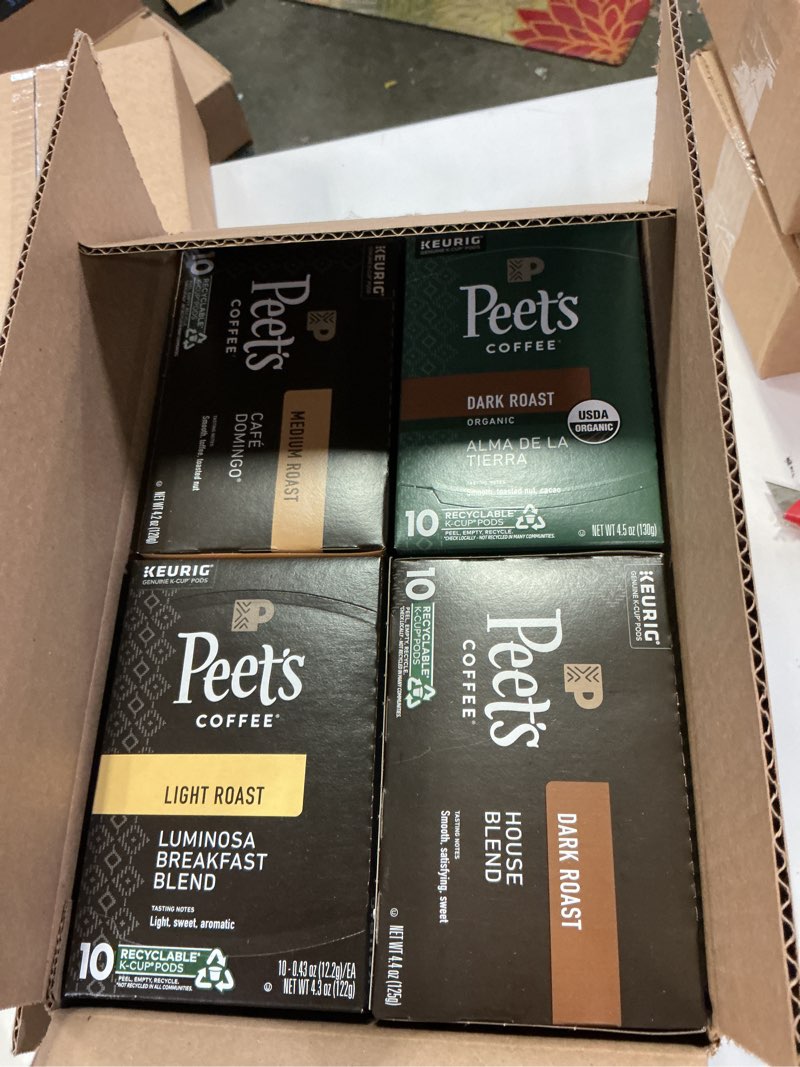 Condition photo showing New/Like New for (BB:06/13/2025)Peet's Coffee, Keurig K-Cup Pods Variety Pack - Luminosa Breakfast Blend, Café Domingo, Organic Alma De La Tierra, House Blend, 40 Count (4 Boxes of 10 Pods) Variety Pack 10 Count (Pack of 4)