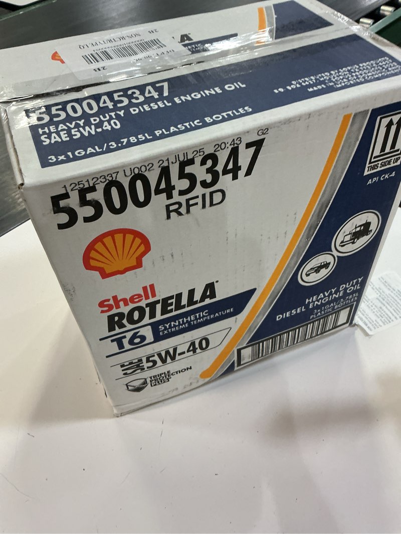 Condition photo showing New/Like New for shell rotella t6 full synthetic 5w-40 motor oil, 1 gallon (3 pack)