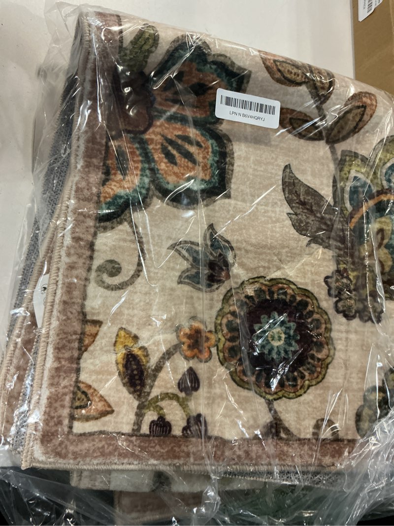 Condition photo showing Good Condition for morebes floral kitchen rugs non slip,2x5 rug runner, washable paisley design entryway rug, non shedding door indoor floor carpet runner for laundry room bedroom bathroom,beige ivory 2' x 5' (rectangular) ivory/beige