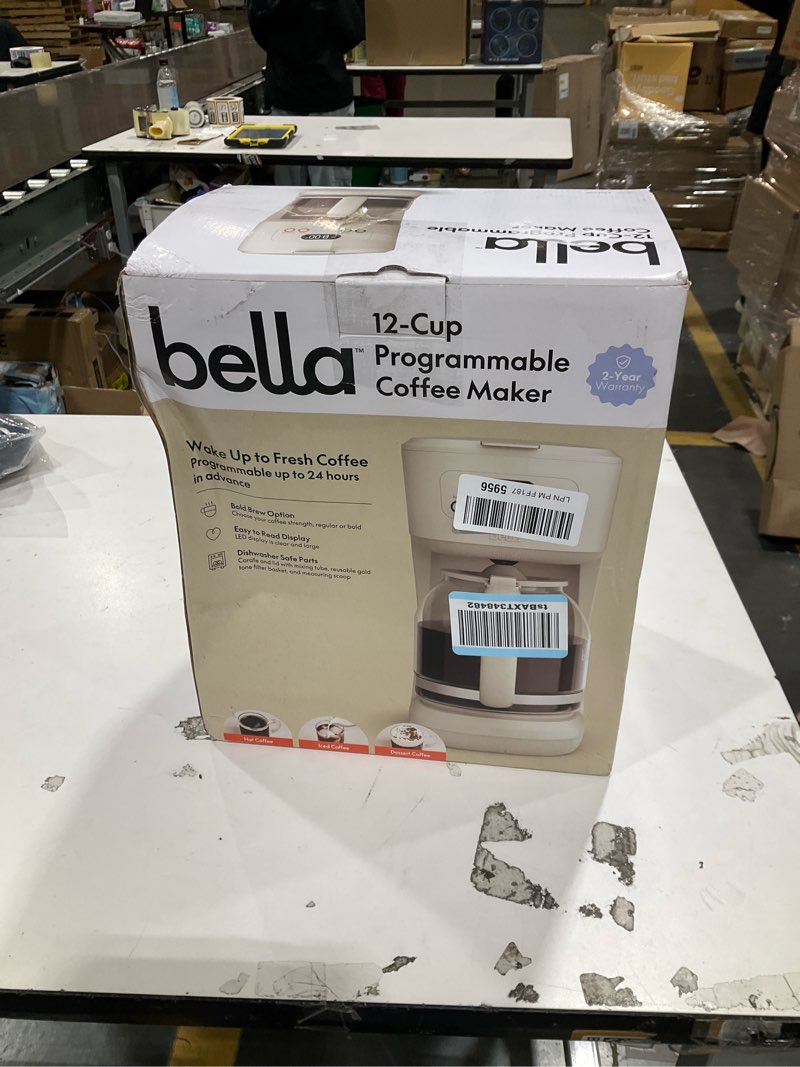 Condition photo showing As Is for BELLA 12 Cup Programmable Coffee Marker, Reusable Dishwasher Safe Accessories, Easy LCD diaply, Auto Shutoff, 900 watt, Oatmilk