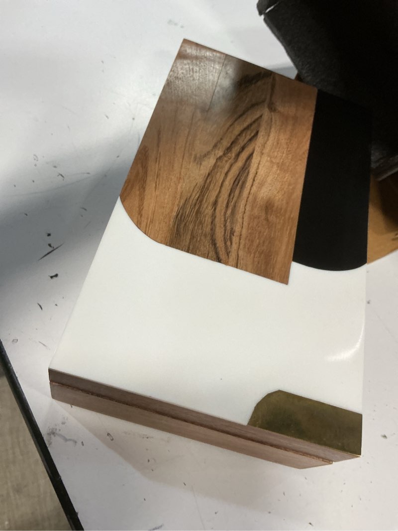Condition photo showing Good Condition for handicrafts home decorative storage box, keepsake box jewellery organiser abstract wood box, handmade wooden jewelry box with resin & brass inlay, memory box for home decor, coffee table- 10x6x25