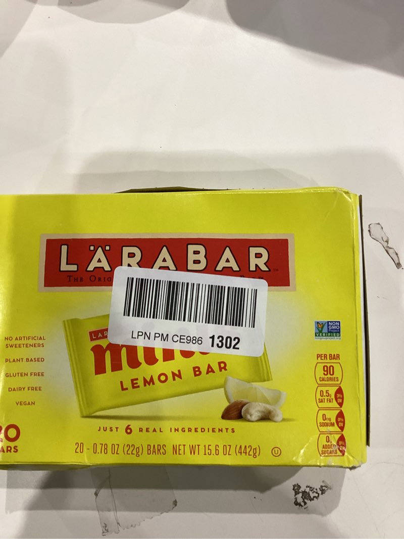 Condition photo showing As Is for Expired. ))))). Larabar Minis, Lemon Bar, Vegan and Gluten Free Snacks, 20 Mini Bars, 15.6 oz Lemon 20 Count (Pack of 1)