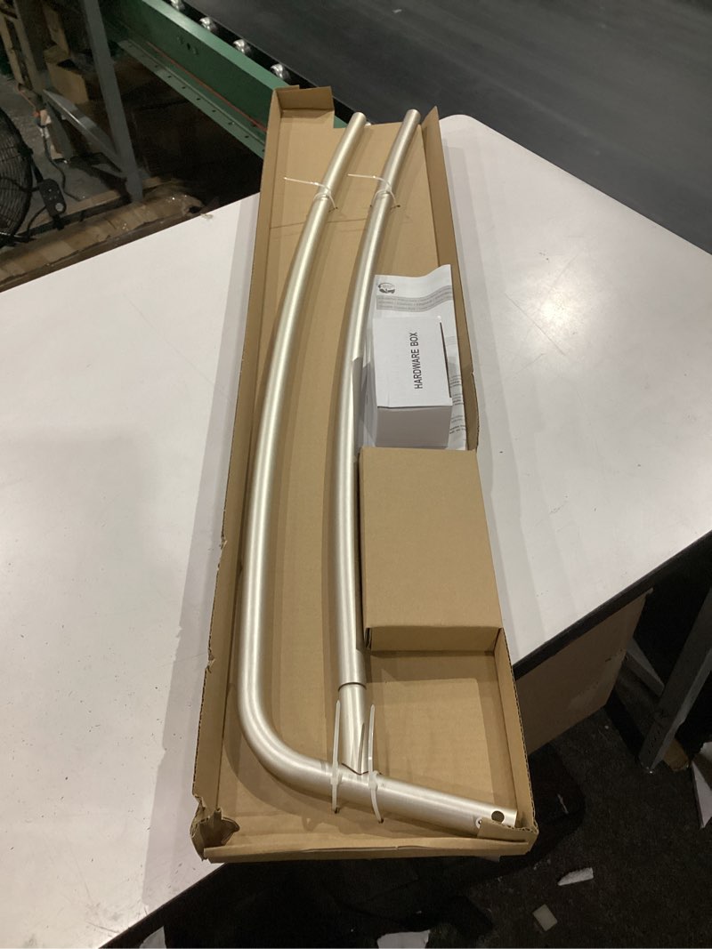 Condition photo showing New/Like New for double curved shower curtain rod, matte black adjustable 35-75 inches, stainless steel double shower curtain rods for bathroom, laundry room, bathtub and more?no rust, need to drill