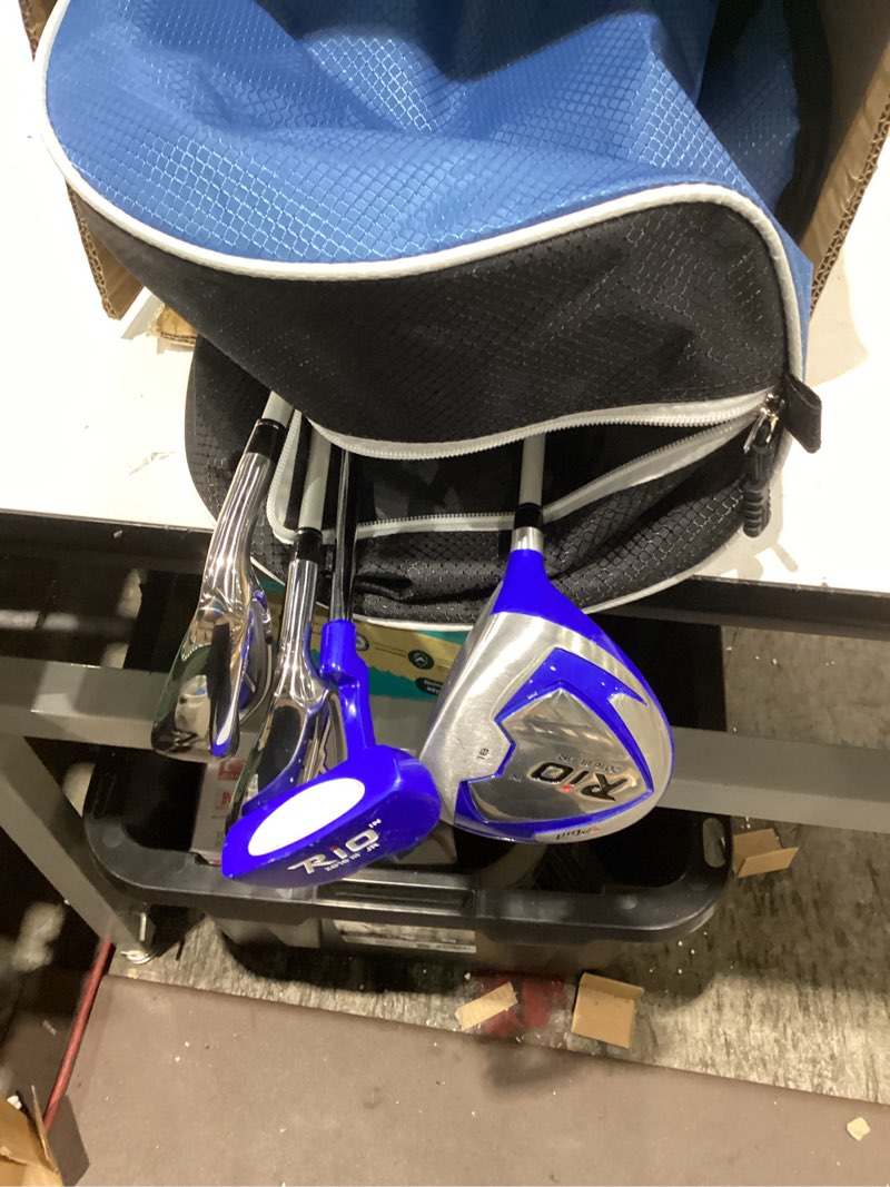 Condition photo showing As Is for pgm junior golf clubs set - kids golf clubs for ages 3-5, 6-8, 9-12 | right handed - oversized sweet spot 360cc driver - lightweight graphite shafts - golf stand bag height?3'9" - 4'5" black&white