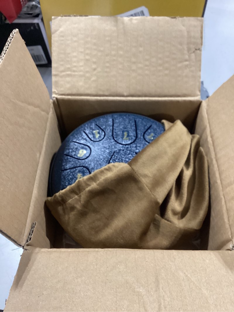 Condition photo showing Good Condition for steel tongue drum 6 inche 11 note steel drums rain chime,raindrop drum,rain drum for outside garden?dark blue? 6-inches dark blue-11 notes
