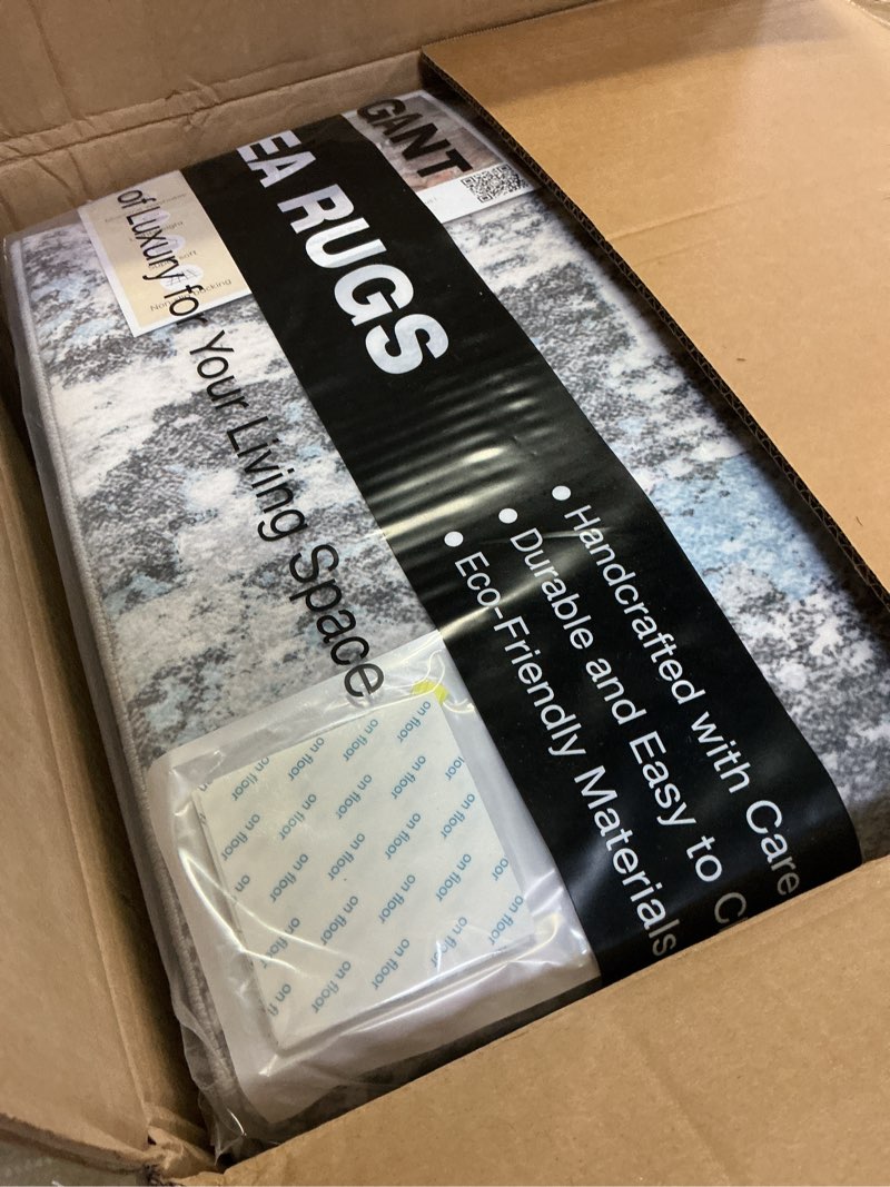 Condition photo showing New/Like New for Area Rugs for Living Room: 9x12 Abstract Washable Rug Modern Neutral Large Soft Stain Resistant Non-Slip Backing Machine Table for Bedroom Dining Room Indoor Home Office Carpet - Blue Grey Blue Grey 9' x 12' (Rectangular)