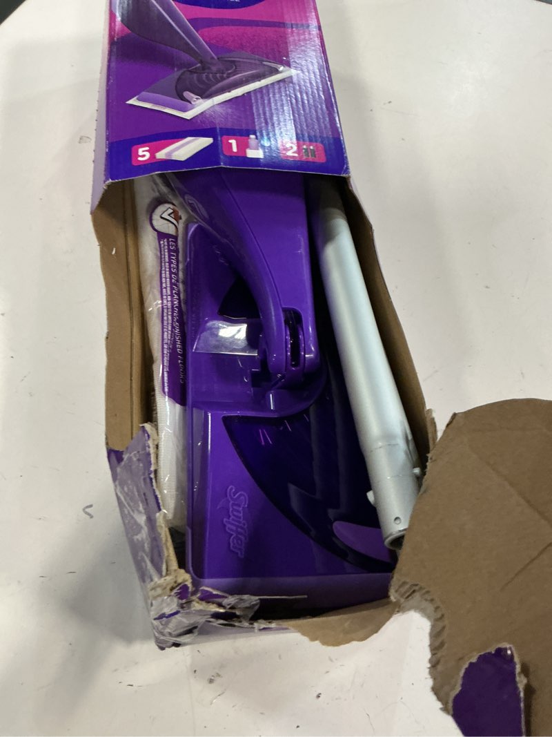 Condition photo showing Good Condition for Swiffer Wet Jet Mop, Floor Cleaner for Mopping Wood, Laminate, Tile in Home, Bathroom, Kitchen, All Purpose Multi-Surface Cleaning Set includes 1 Spray Mop, 5 Pads Refill, 1 Fresh Scent Solution Dust Mop