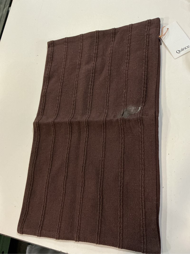 Condition photo showing As Is for textured striped cotton pillow cover, 12x20, espresso