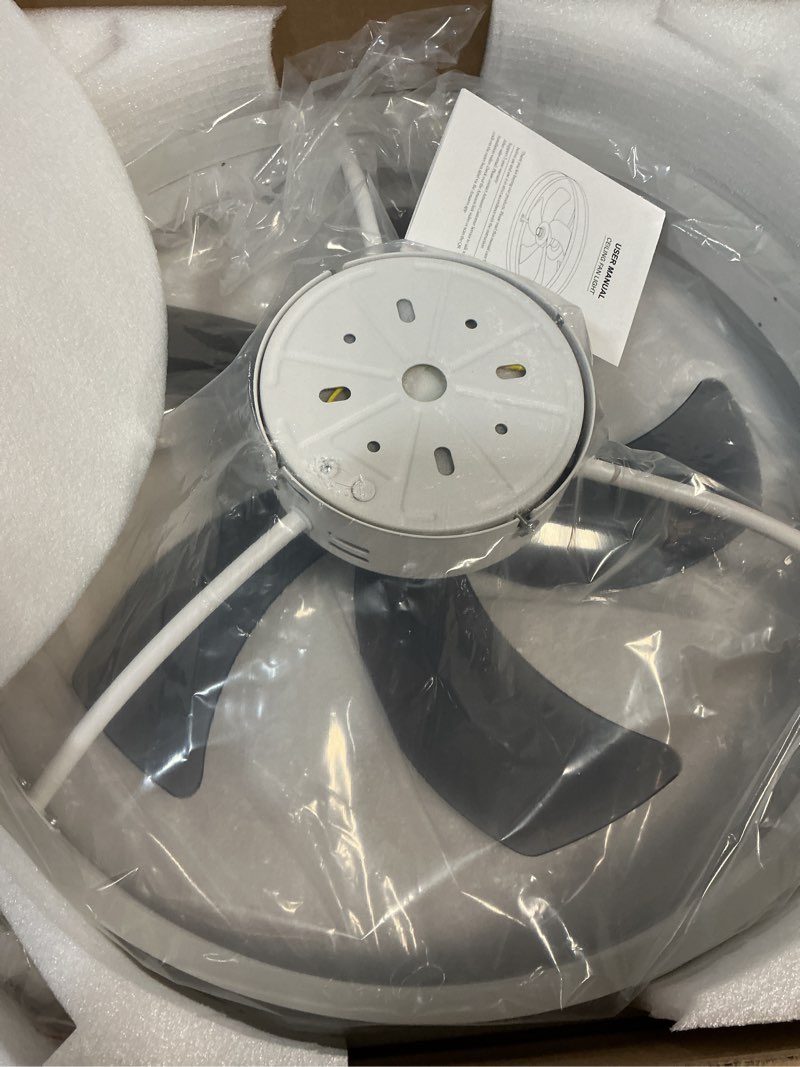 Condition photo showing New/Like New for Low Profile Ceiling Fans with Lights and Remote,19.7in Flush Mount LED Dimmable Ceiling Fan,Pure White Fandelier Ceiling Fan for Bedroom.