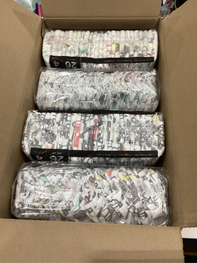 Condition photo showing New/Like New for The Honest Company Comfort Dry Disposable Diapers for Sensitive Skin, Hypoallergenic, Space Travel + Big Trucks, Super Club Box Size 4 (22–37 lbs) 104 Count