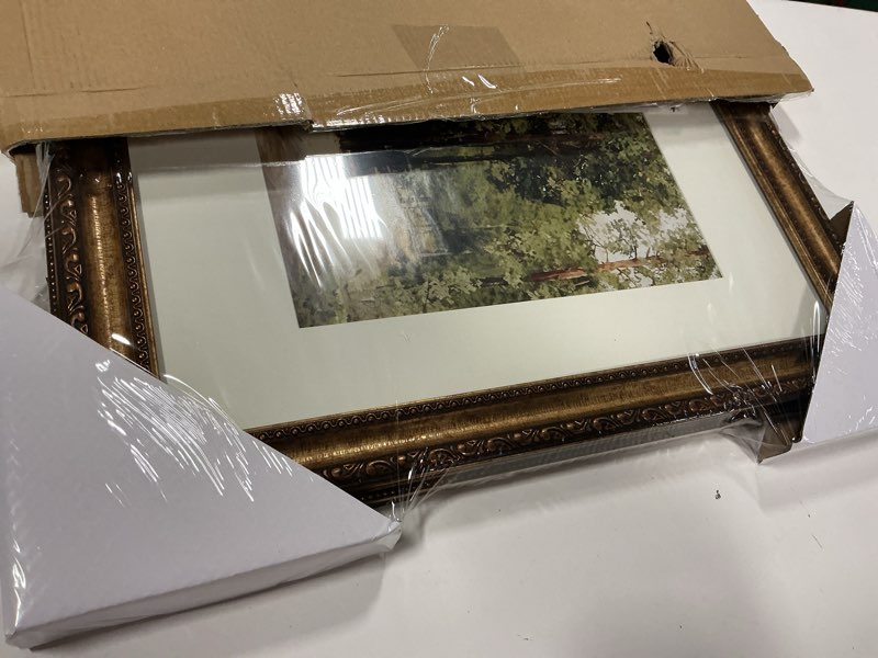 Condition photo showing New/Like New for 12x16 Gold Picture Frame, Ornate Vintage Picture Frames for Wall or Tabletop Display, 12 x 16 Photo Frame Gold with Real Glass, Display Poster 8.5x11 with Mat or 12x16 without Mat for Antique Déco