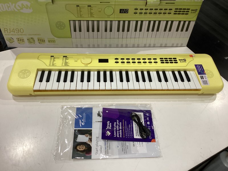 Condition photo showing New/Like New for rockjam 49 key usb keyboard piano with lessons & keynote stickers lemon sherbert