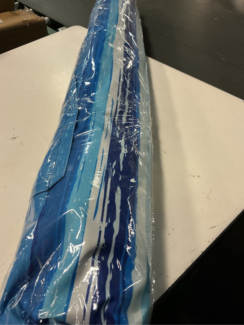 Condition photo showing Good Condition for blissun 7.2' beach umbrella with sand anchor, outdoor portable beach umbrella for sand with tilt pole, carry bag, air vent blue & white