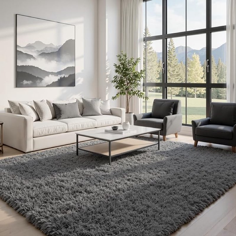 Condition photo showing Good Condition for 8x10 Area Rugs for Living Room: Ultra Soft Fluffy Shag Grey Rugs for Bedroom, Non-Slip Large Fuzzy Plush Rug Indoor Floor Carpet for Nursery Kids Boys Girls Room, Dorms, Playroom, Modern Home Decor Grey 8' x 10' (Rectangular)