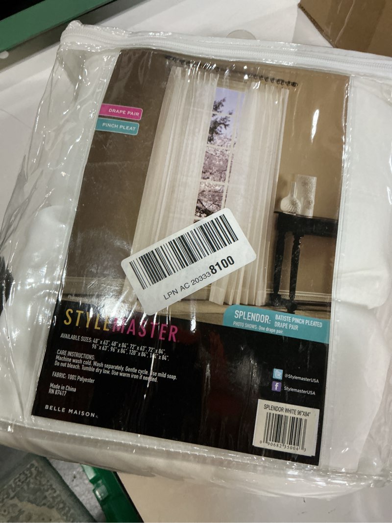 Condition photo showing Good Condition for Stylemaster Splendor Pinch Pleated Drapes Pair, 2 of 48" by 84", White 84"W x 96"L (Pack of 1) White