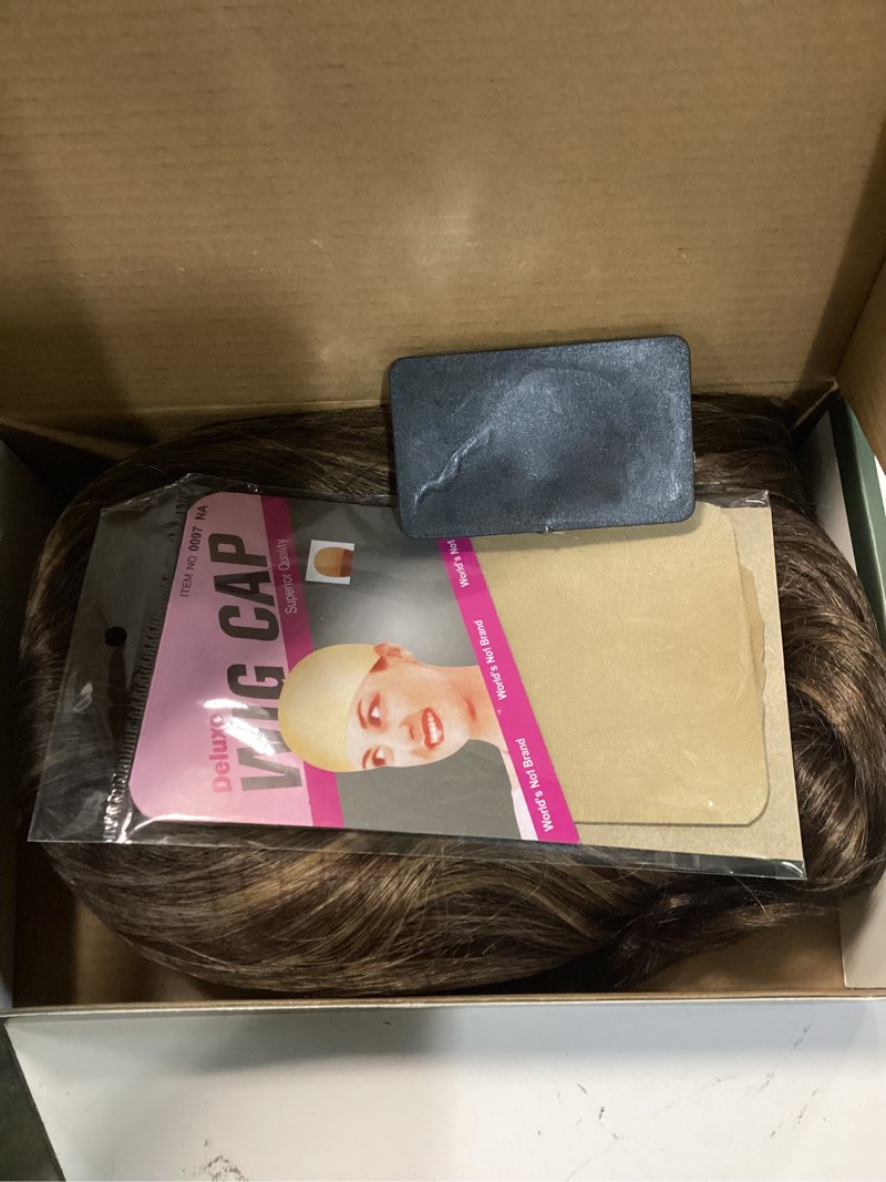 Condition photo showing Good Condition for soku 13x6 glueless lace front wigs - highlight blonde body wave 18 inch short synthetic hair wig, pre plucked pre layered honey blonde wavy wig for women, beginner-friendly with tiny knots #ht4/27(highlight blonde)