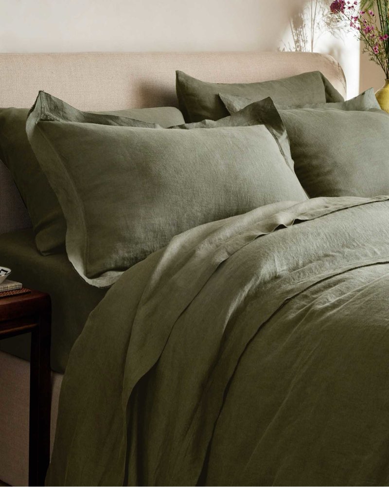 quince european linen double flange duvet cover twin  pine