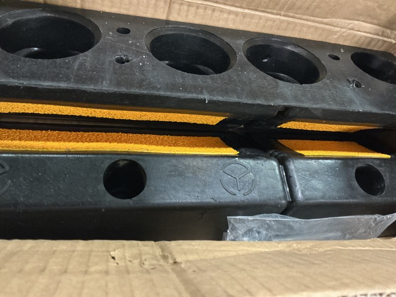 Condition photo showing Good Condition for Parking Stopper for Garage Heavy Duty Rubber Parking Curb Block - Wheel Stop with Scatter Glass Reflective Yellow Targets for Car Garage Floor and Truck RV Stop Aid Indoor Outdoor, 2 Pack Style A-2 Pack