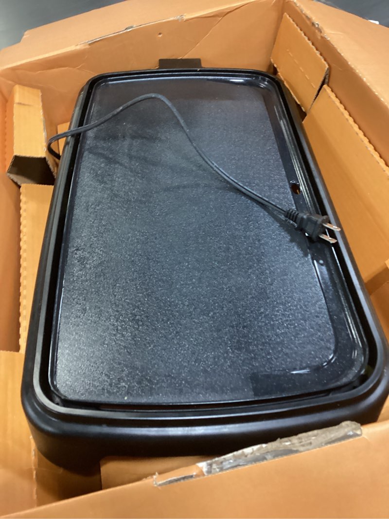 Condition photo showing As Is for Chefman XL Electric Griddle with Removable Temperature Control, Immersible Flat Top Grill, Burger, Eggs, Pancake Griddle, Nonstick Extra Large Cooking Surface, Slide Out Drip Tray, 10 x 20 Inch 10" x 20"