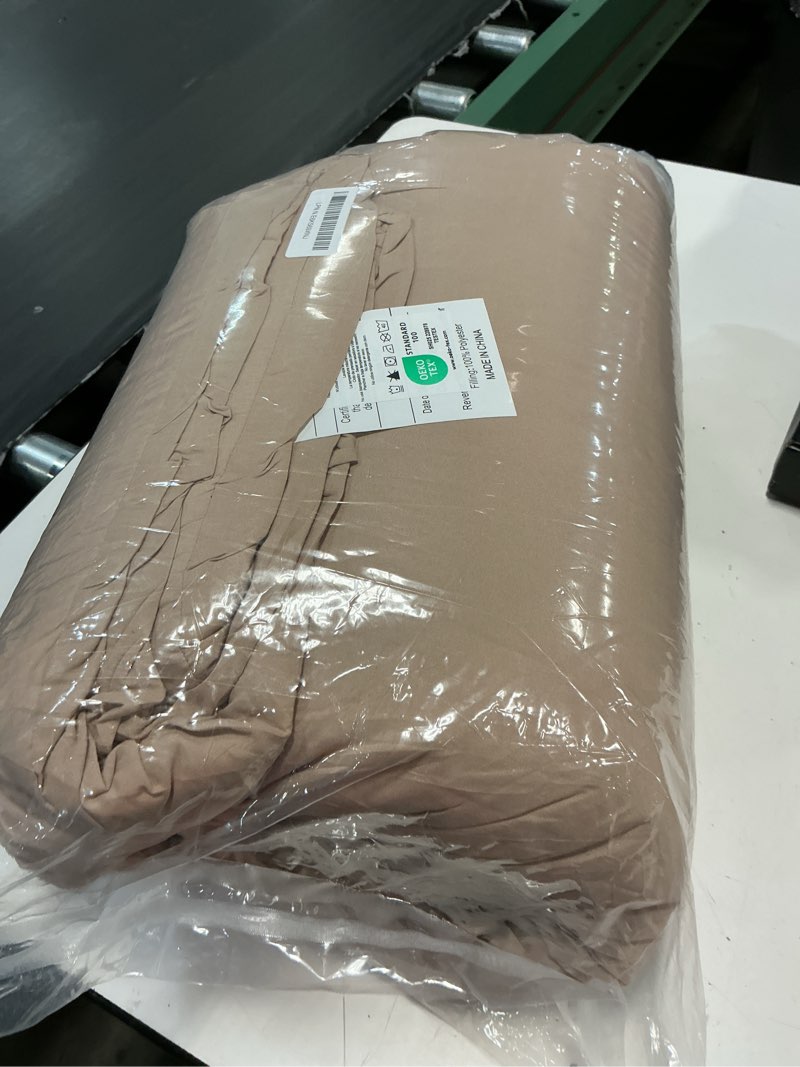 Condition photo showing Good Condition for cozylux full size comforter sets khaki, 7 pieces pintuck bed in a bag full, all season bed set gift for family, pinch pleat bedding sets with comforter, sheets, pillowcases & shams khaki full