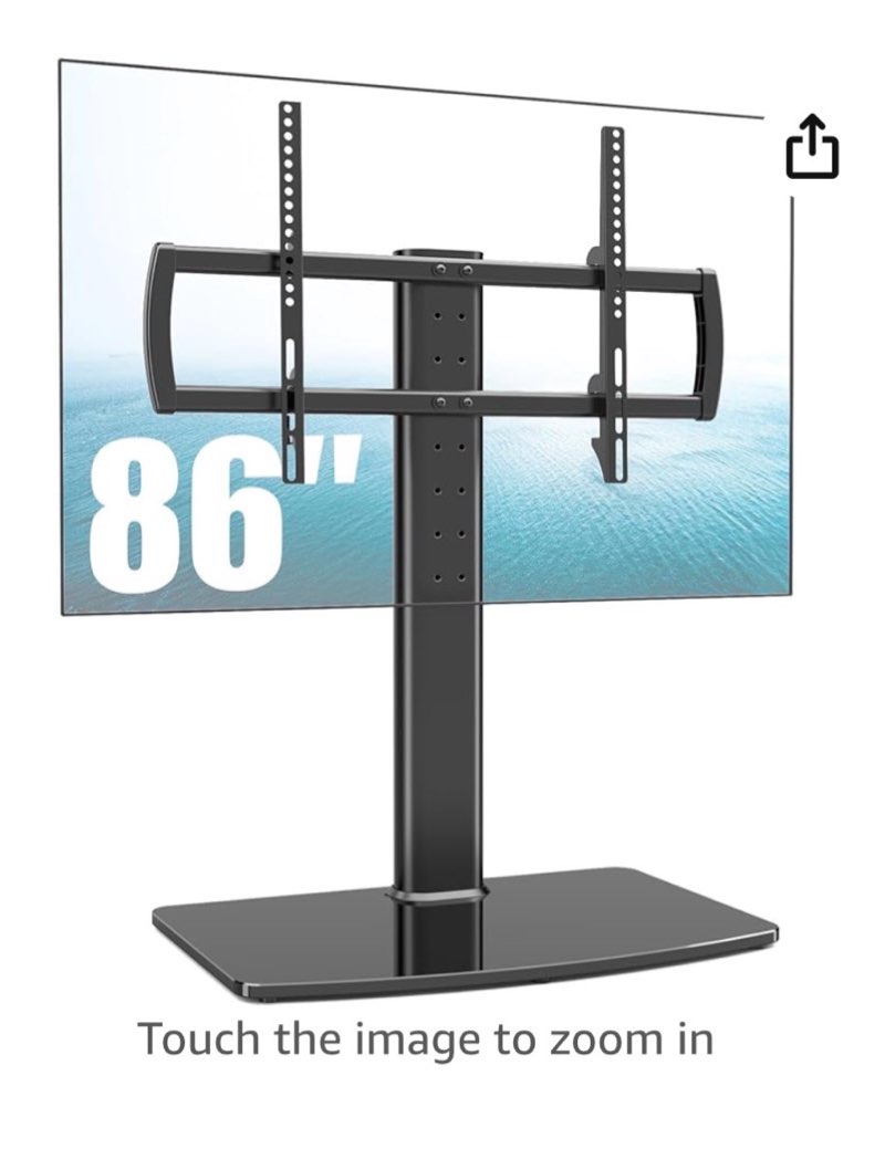 universal tv stand/base tabletop tv stand with wall mount for 40 to 86 inch 5 level height adjustable, heavy duty tempered glass base, holds up to 132lbs screens, ht03b-003