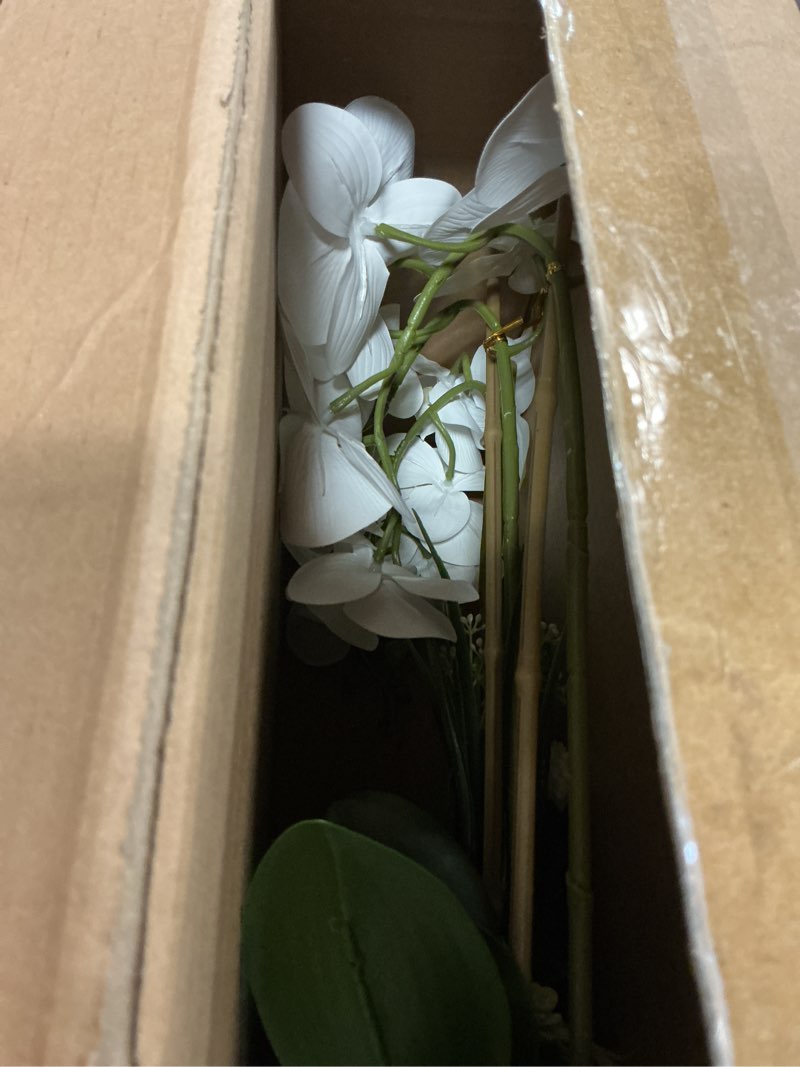 Condition photo showing Good Condition for briful orchid artificial flowers 18in white fake orchid silk flowers with ceramic pot faux orchid arrangement for home office room coffee table centerpiece modern decoration white#1