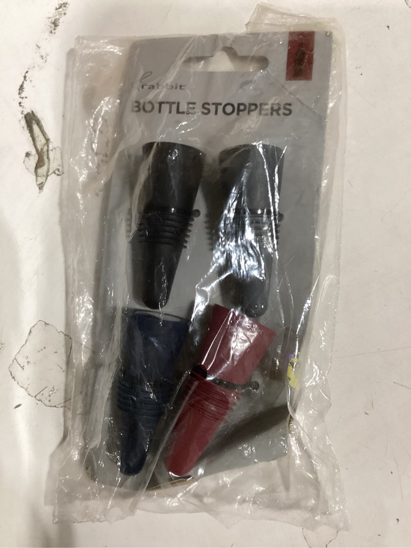 Condition photo showing New/Like New for rabbit w6121 bottle stoppers set of 4, multicolor wine bottle caps to preserve freshness, stylish and durable, perfect for parties and gifts multicolor bottle stopper