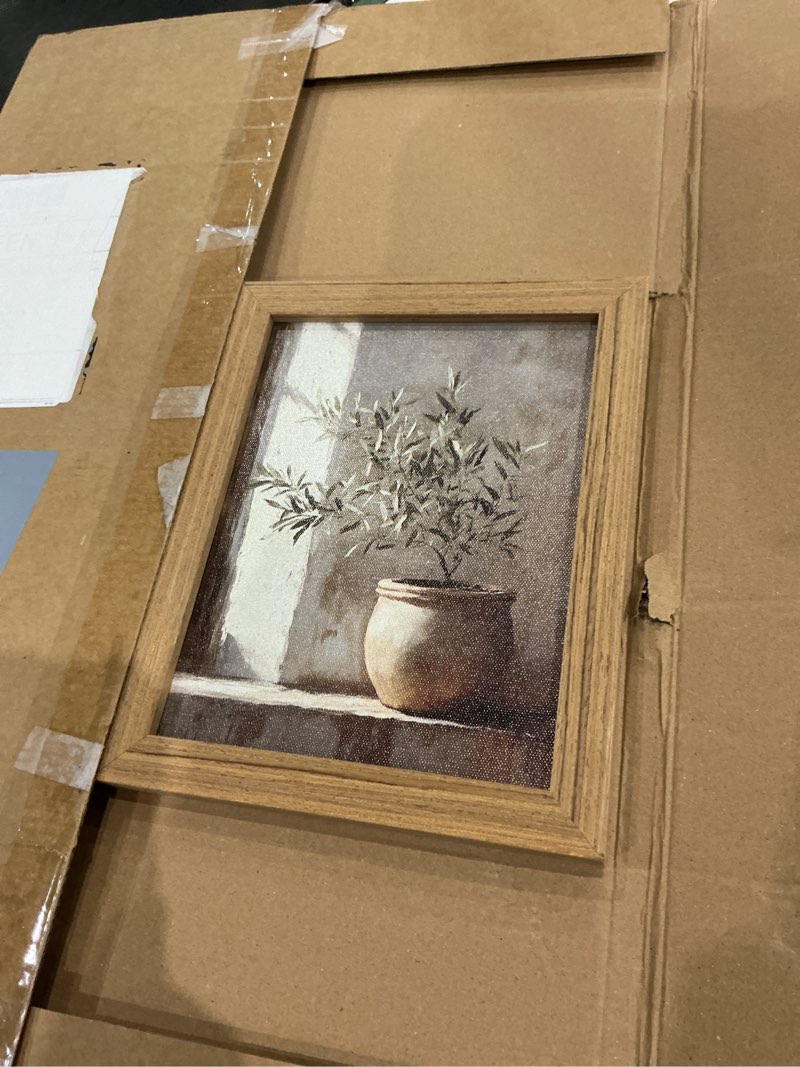 Condition photo showing Good Condition for vintage framed olive tree canvas wall art, neutral botanical pictures wall decor, rustic potted plant paintings prints, organic modern farmhouse artwork for living room bedroom 8x10 inch olive tree 10"l x 8"w