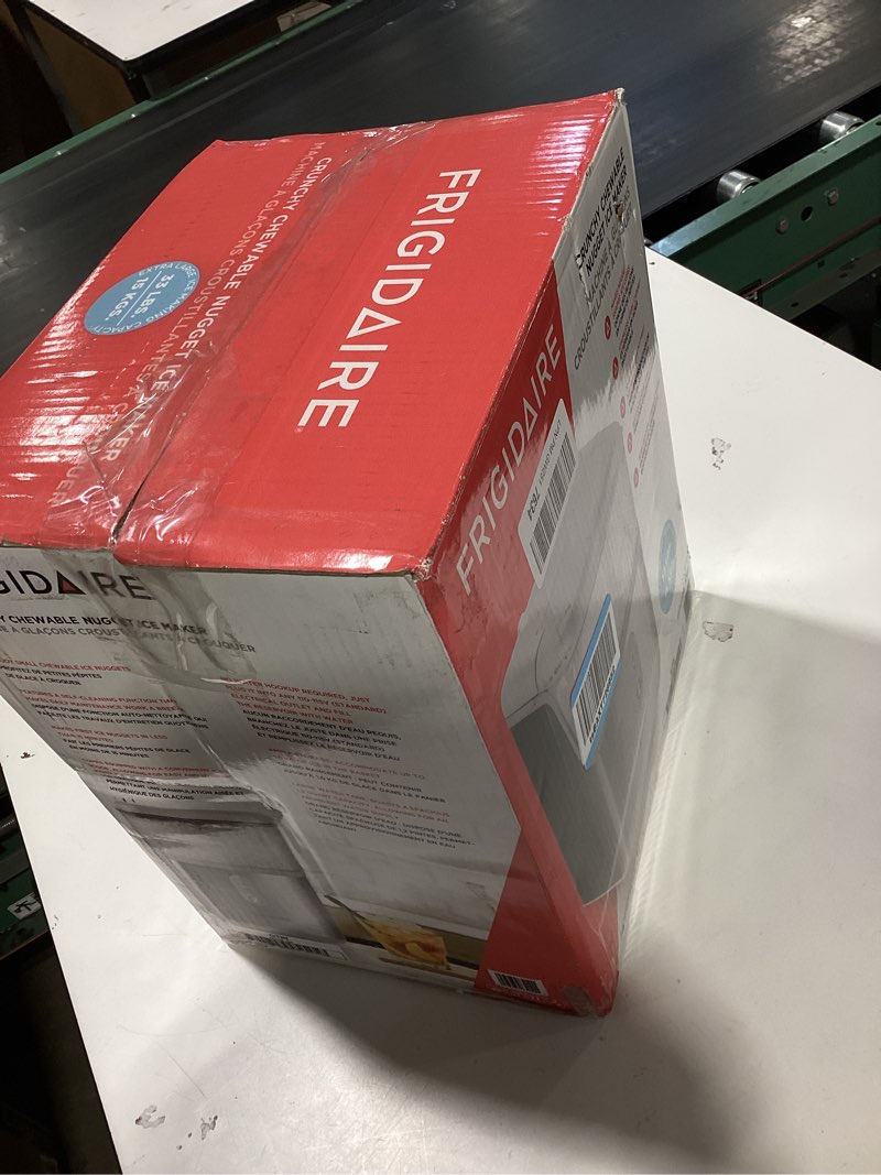 Condition photo showing As Is for frigidaire countertop crunchy chewable nugget ice maker, compact, 33lbs per day, metallic finish