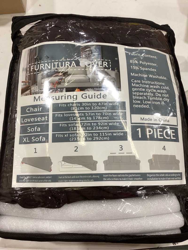 Condition photo showing As Is for ZNSAYOTX 1 Piece Jacquard Couch Covers for 3 Cushion Couch Living Room High Stretch Sofa Cover Pets Dogs Friendly Anti Slip Thickened Slipcovers Furniture Protector (Sofa, Dark Coffee) Large (71"-90") Dark Coffee