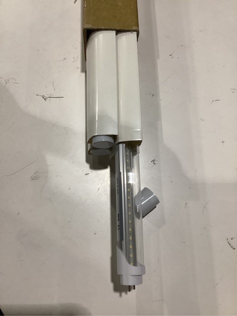 Condition photo showing As Is for 2ft t8 led tube light,12w(30w equivalent), 1560lm,led replacement f20t10 t20t12 flourescent tube,5000k, dual ended power, clear cover(4-pack)
