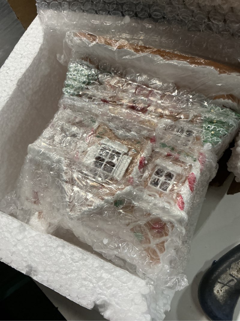 Condition photo showing As Is for Bbiamsleep Gingerbread House Christmas Decorations Hand-Painted Resin Gingerbread House Village Figurine for Christmas Holiday Home Decor
