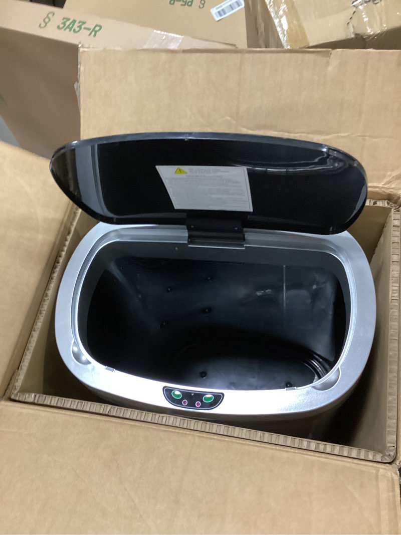 Condition photo showing Good Condition for Mbillion Automatic Trash Can - 15 Gallon Motion Sensor Stainless Steel Smart Trash Can with Lid - Rectangular Touchless Garbage Can for Kitchen, Bedroom, Home Office - Silver Brushed Silver 15.3 Gallon