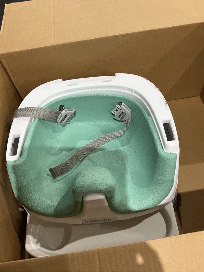 Condition photo showing As Is for ingenuity baby base 2-in-1 booster feeding and floor seat with self-storing tray - mist