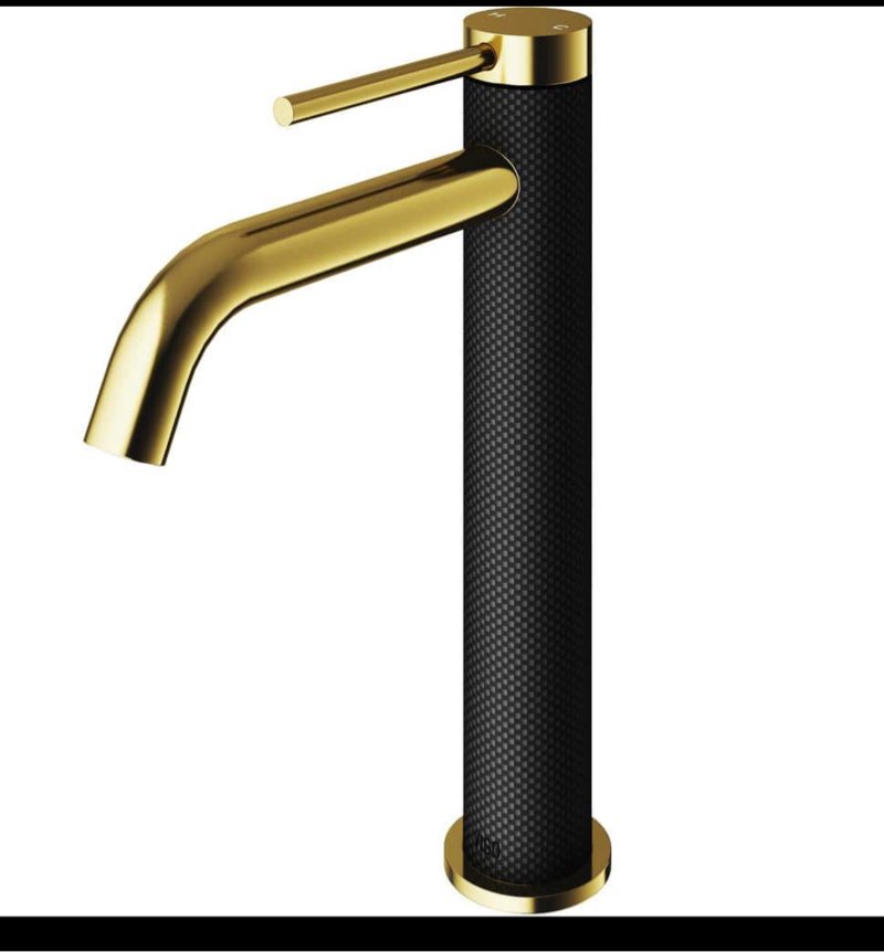 VIGO Lexington Single Handle Single-Hole Bathroom Vessel Faucet in Matte Gold and Carbon Fiber