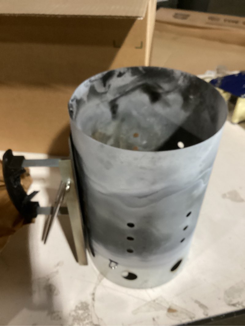 Condition photo showing As Is for usd. melted handle. charcoal chimney starter bbq fire starter portable stainless steel with sturdy design for camping barbecue picnic outdoor use