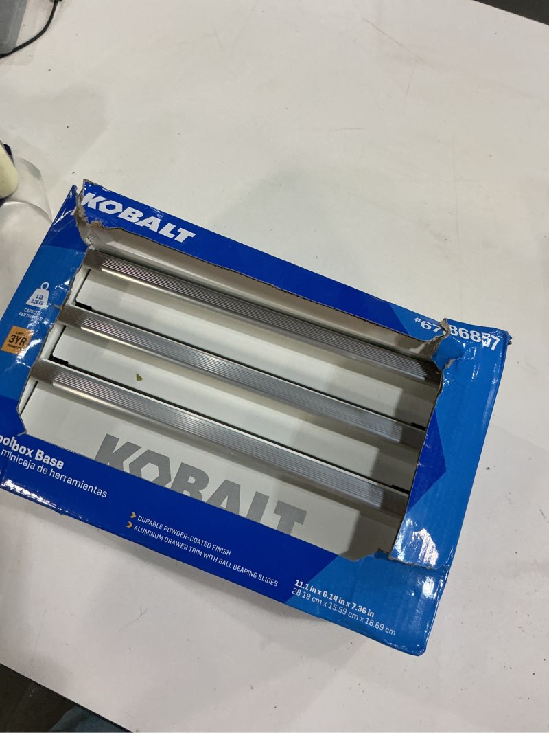 Condition photo showing As Is for kobalt portable tool box 11.1-in w x 7.36-in h x 6.14-in d white steel tool box