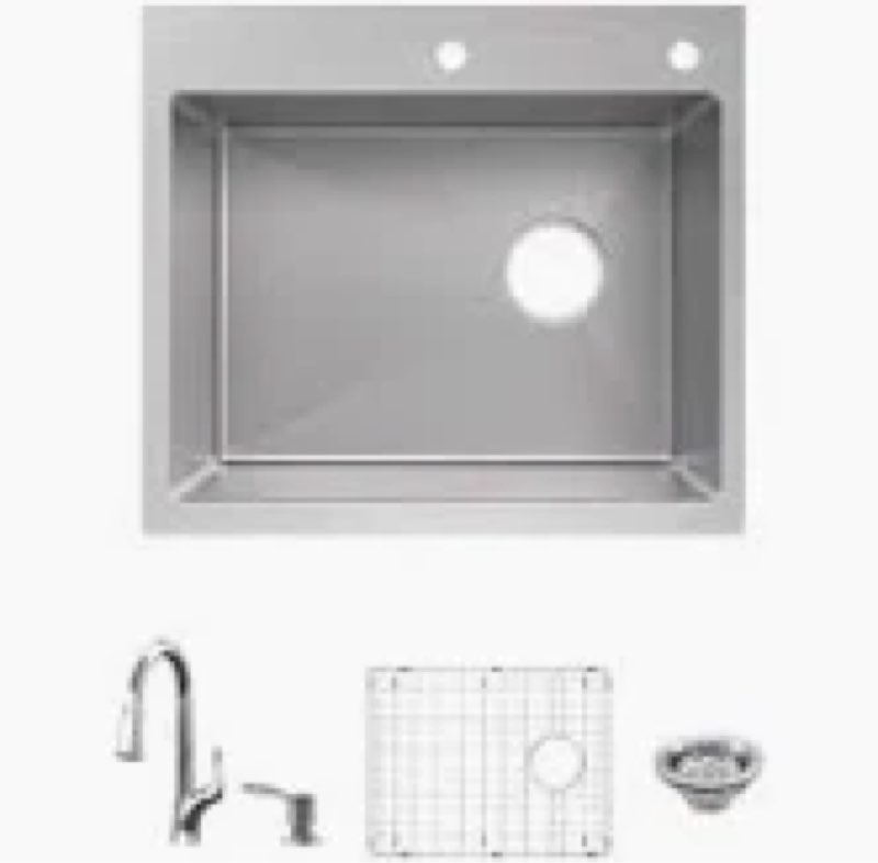 Dolancourt Tight Radius 25 in. Drop-In Single Bowl 18 Gauge Stainless Steel Kitchen Sink with Pull-Down Faucet