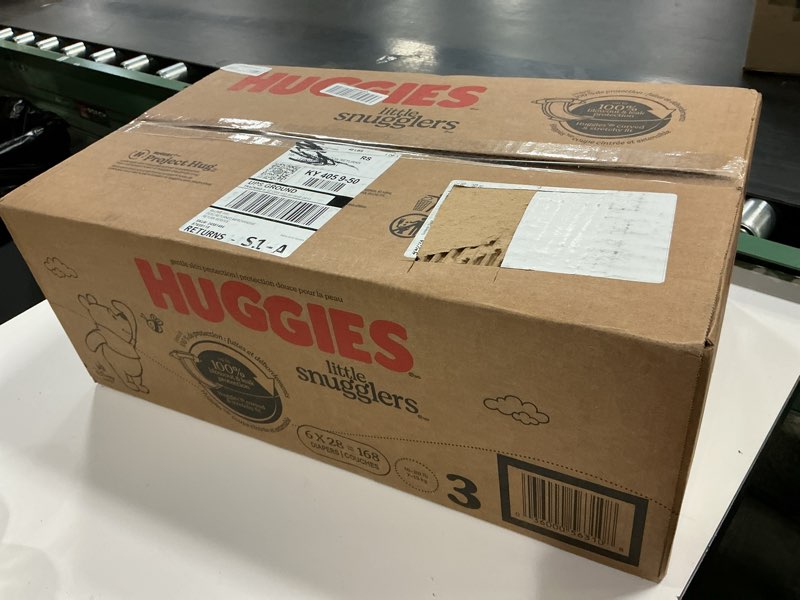 Condition photo showing New/Like New for Huggies Size 3 Diapers, Little Snugglers Baby Diapers, Size 3 (16-28 lbs), 168 Count (6 Packs of 28), Packaging May Vary