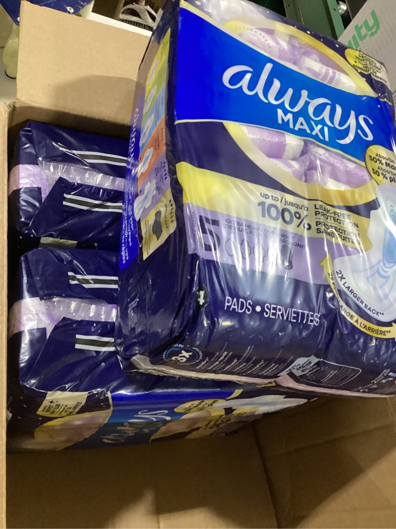 Condition photo showing New/Like New for always maxi overnight pads with wings, size 5, extra heavy overnight, unscented, 72 count size 5 72.0