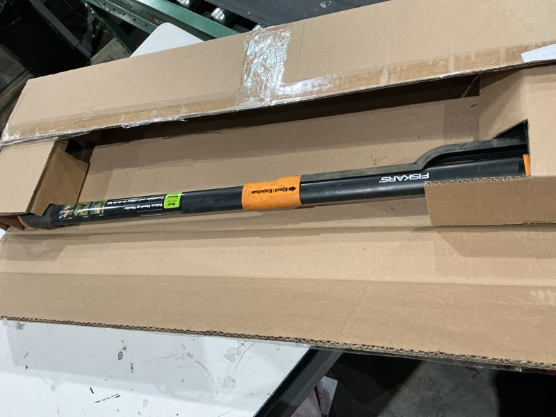 Condition photo showing As Is for fiskars stand-up weed puller tool, 4 serrated stainless steel claws grip roots for permanent removal, reinforced foot platform penetrates tough soil, easy-eject & ergonomic offset handle, 39" 4-claw