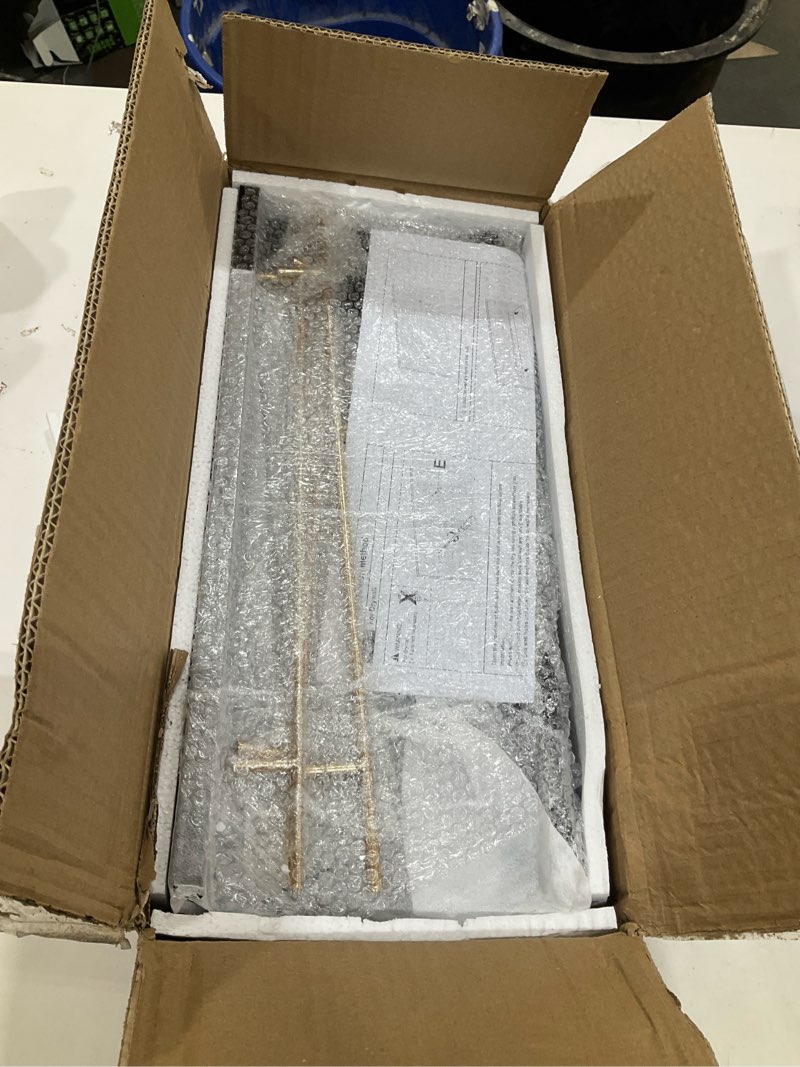 Condition photo showing Good Condition for wopitues floating shelves with gold metal guardrail, shelves for wall decor set of 3, wall shelves for bedroom, bathroom, kitchen, living room, plants, picture frames, art- black and gold black and gold 15.7 inch