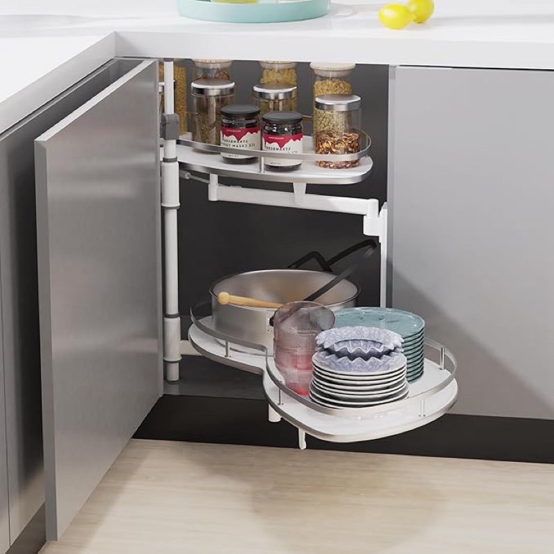 Blind Corner Cabinet Pull Out 2 Tier, Swing Right Magic Corner Organizer, 36" Width, Height Adjustable