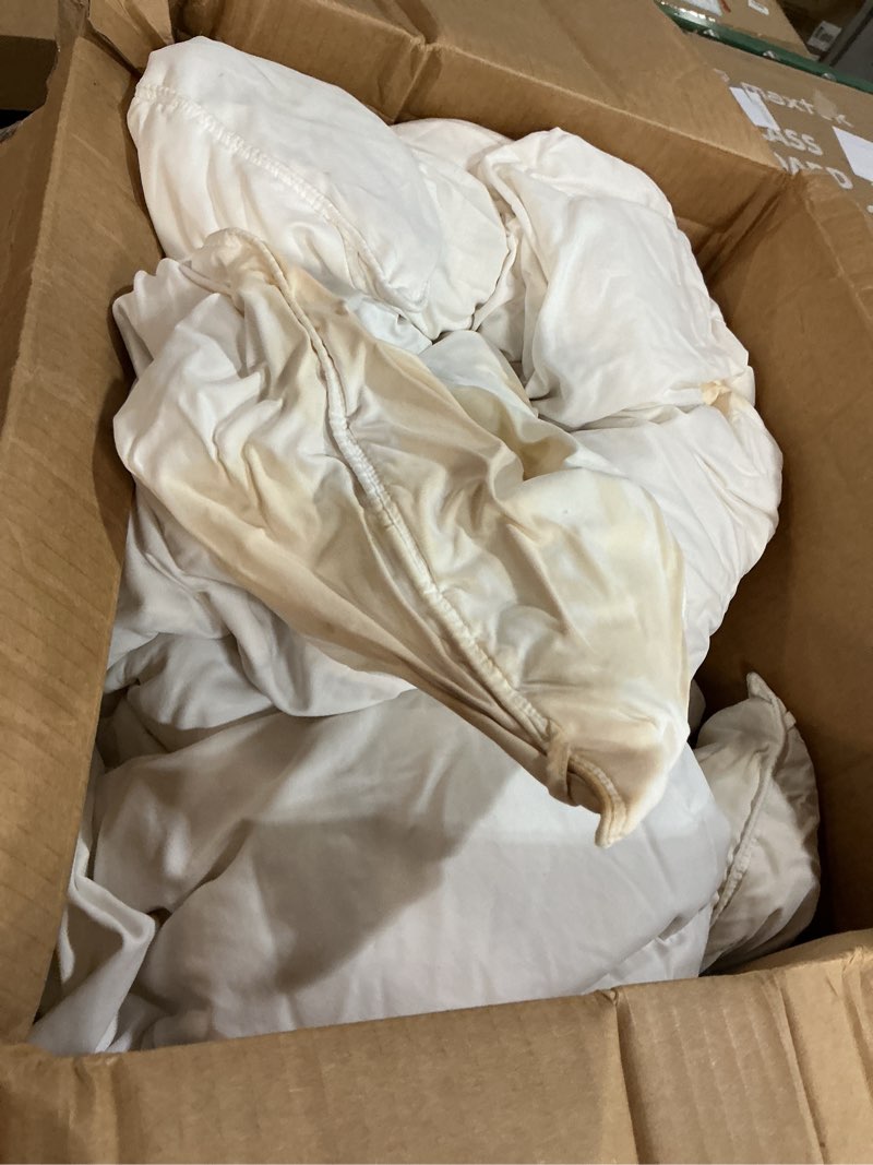 Condition photo showing As Is for joysoul king size down comforter - all season ultra soft goose down & feather fiber fill, luxury hotel white duvet insert with corner tabs (104" x 88") white king